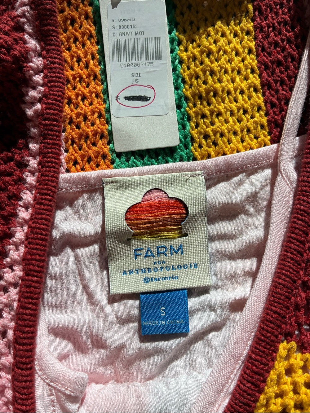 Farm Rio Multi-Color Crochet Striped Fringe Dress - Picture 2 of 2